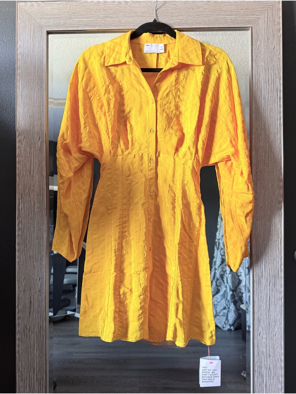 Glowy Marigold Golden Yellow Button-Front Tunic Shirt Mini Dress Bright Mustard